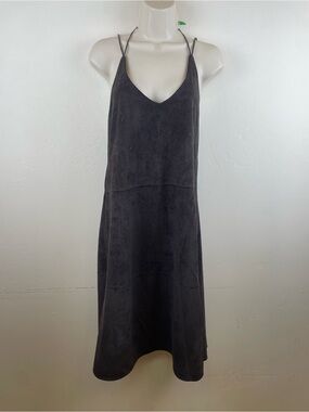 OAK + FORT Dark Brown Suede-Texture Slip Dress